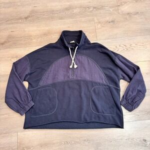 hem & thread Quarter Zip Pullover Sweatshirt Raw Hem Blue Size Large‎ L